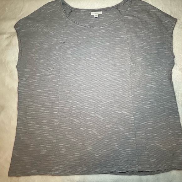 J.Jill Grey Striated Seamed Cap Sleeve Boxy Cotton Tee Size Large - Picture 5 of 9